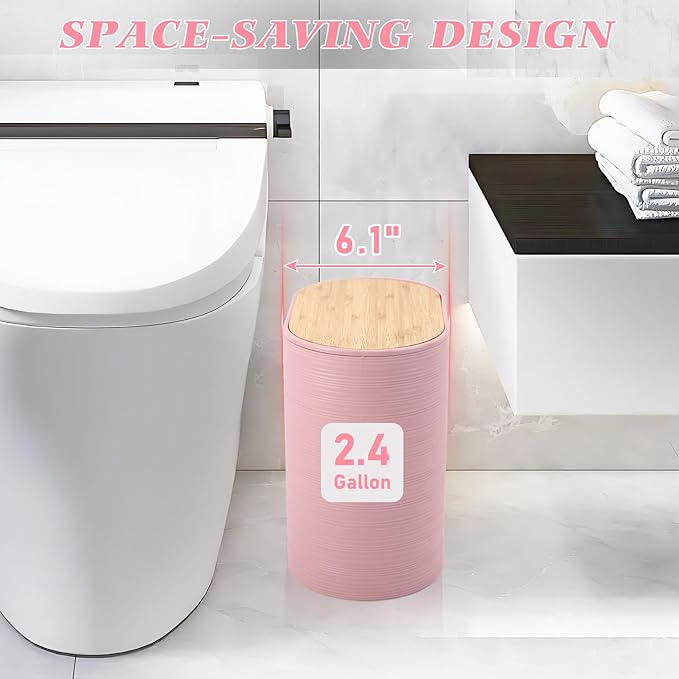 XLHOMO Pink Bathroom Set, Pink Bathroom Accessories Set with Trash Can, 2PCS Soap Dispensers, Soap Dish, Toothbrush Holder, Toothbrush Cup,Toilet Brush, Tray and Qtip Holders for Bathroom Decor