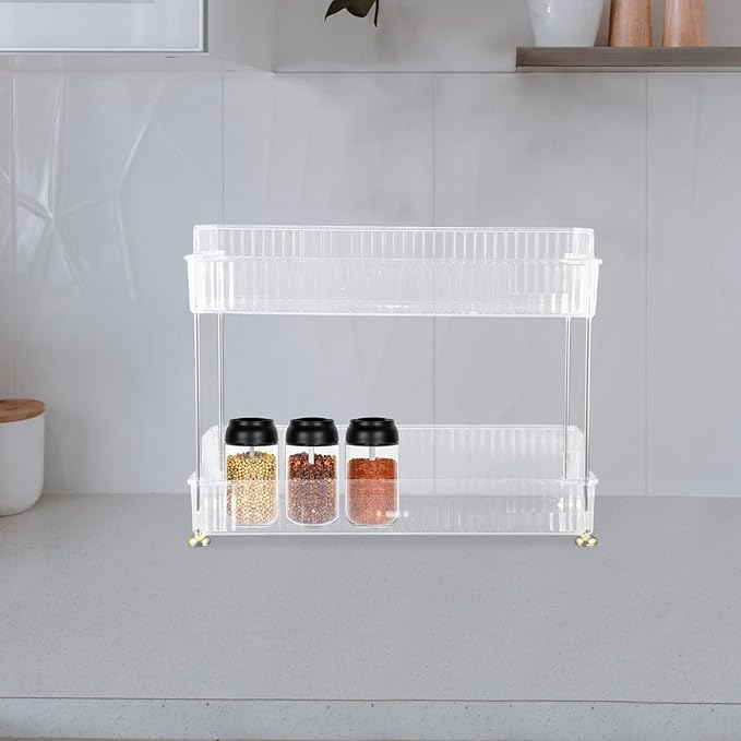 Alipis Countertop 2-Tier Shelf Bathroom Organizer Storage Stand Vanity Cosmetics Holder Multi-Purpose Dresser Storage Rack for Home and Bathroom Countertop