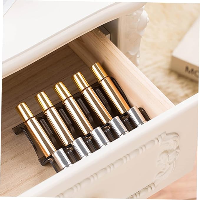 5pcs Essential Oil Bottle Storage Rack Slot Drawer Organizer Stackable Plastic Holder for Household Use for Desktop Nightstands Black