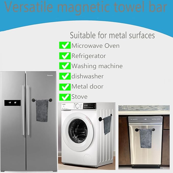 Towel Bar for Kitchen, Magnetic Towel Racks for Refrigerator,Hand Towel Holder Organizer,Space-Saving Towel Hanger,Home Decor, Towel Rod for Dishwasher,Washing Machine,Black