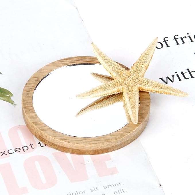 6 PCS Wooden Portable Mini Makeup Mirror Small Round Glass Small Pocket Mirror Women's Hand Mirror Portable Women's Hand Mirror(Round)