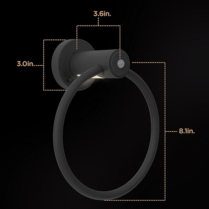 Enbrighten Towel Ring, Motion Sensing, Night Light, Battery Operated, Hand Towel Holder/Hanger for Bathroom, Kitchen, Matte Black, 79181