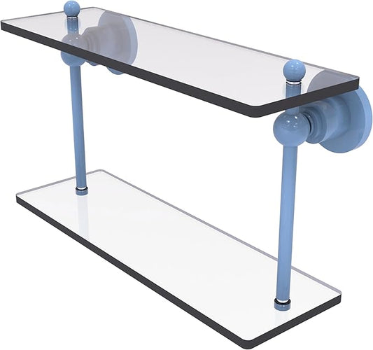 Allied Brass AP-2/16-FTB Astor Place Collection 16 Inch Two Tiered Glass Shelf, Flat Troll Blue