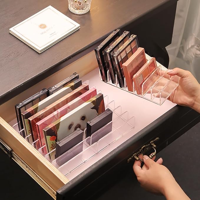 2 Pack Acrylic Eyeshadow Makeup Palette Organizer: Makeup Organizer for Drawer - 7-Section Cosmetic Display Case for Bathroom Vanity Countertop - Clear Cosmetic Organizer Storage Accessories