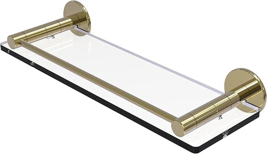 Allied Brass FR-1/16G-UNL Fresno Collection 16 Inch Glass Vanity Rail Shelf, Unlacquered Brass