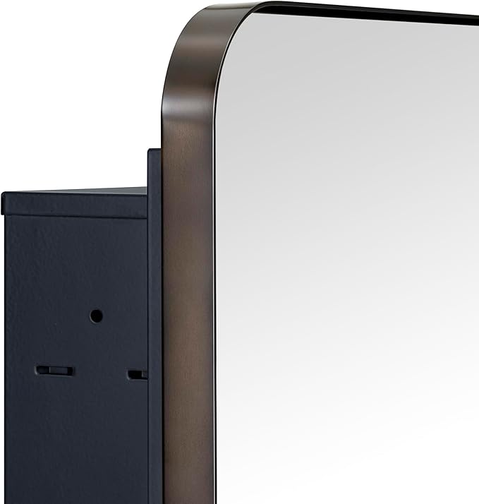 Oil Rubbed Bronze Rectangle Recessed Bathroom Medicine Cabinet with Mirror Stainless Steel Dark Bronze Metal Framed Rounded Rectangular Bathroom Cabinet with Mirror 16x24''