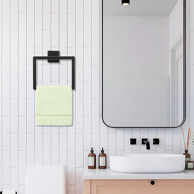 Hand Towel Ring Shower Towel Hanger 2PC Bath Towel Holder Bathroom Lavatory Stainless Steel Wall Mount 2 Pack, Matte Black