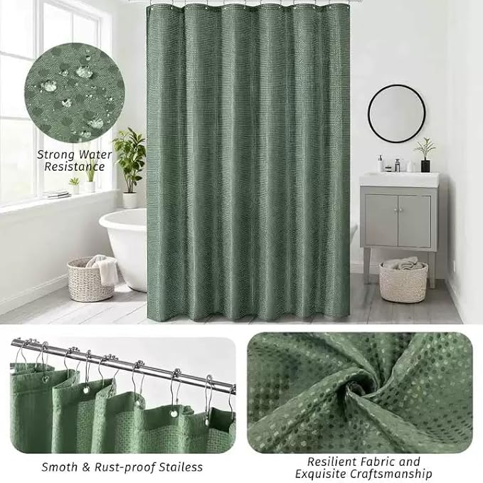 Bathroom Accessories Set - 20PCS Green&Silver Bathroom Set with Shower Curtain, Trash Can, Soap Dispenser, Soap Dish, Toilet Brush, Toothbrush Holder, Tumbler Cup, Q-tip Holders