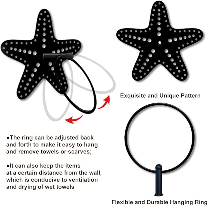 MAYJOYDIY Starfish Metal Towel Ring Summer Ocean Theme Towel Holder Polka Dot Starfish Wall Decor Towel Hanger Black Art Towel Rack Wall Mounted for Bathroom Kitchen Home Decors Gift