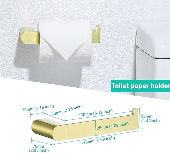Brushed Gold Bathroom Hardware Set 4 Pieces, Stainless Steel Towel Bar Set Wall Mounted, Include 18 inch Towel Bar, Robe Towel Hooks, Toilet Paper Holder,Towel Racks Set for Bathroom