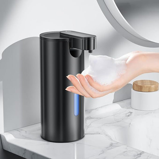 Automatic Foaming Soap Dispenser Touchless, Stainless Steel 11.5 oz 3 Levels Adjustable Hand Soap Dispenser with Rechargeable Sensor Pump for Kitchen & Bathroom Liquid Soap,Black