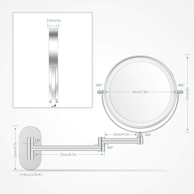 ALVOROG Wall Mounted Makeup Vanity Mirror 8 inch 3 Color Lighting Dual Power Supply Touch Screen Light Adjustable Timing Cosmetic Mirror 1X/5X Magnifying 360° Swivel Shaving Light up Bathroom Mirror