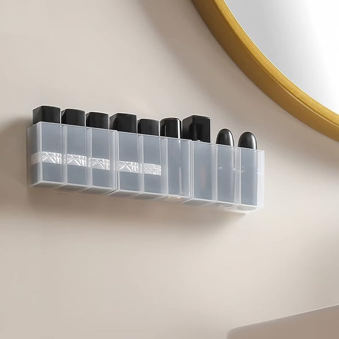 3PCS Mini Wall Mount Storage Box, 3 Compartment Transparent Plastic Makeup Brush Lipstick Holder Self-Adhesive Pen Holder Makeup Organizer for Home Office