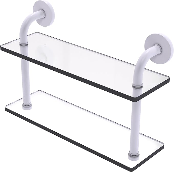 Allied Brass RM-2-16-WHM Remi Collection 16 Inch Two Tiered Glass Shelf, Matte White