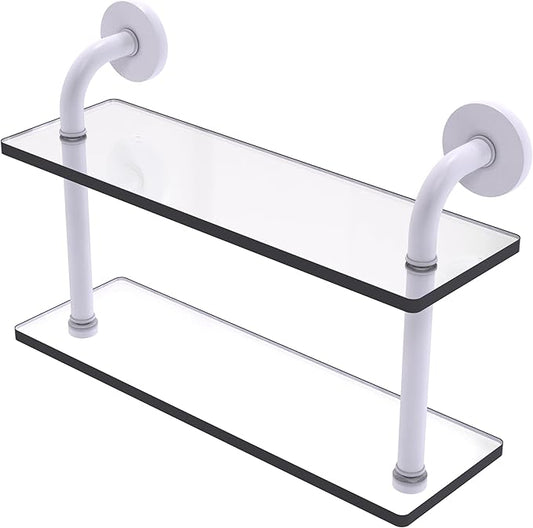 Allied Brass RM-2-16-WHM Remi Collection 16 Inch Two Tiered Glass Shelf, Matte White