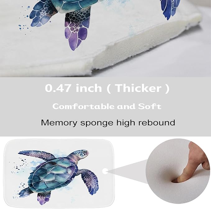 Funny Sea Turtle Ocean Animal Cartoon Bathroom Sets with Shower Curtain and 20 x 31 Rugs Bathroom Accessories Sets Decor with Bath Rug, Bath Mat, U-Shaped Contour and Hooks 72 x 72 Inch Teal Purple