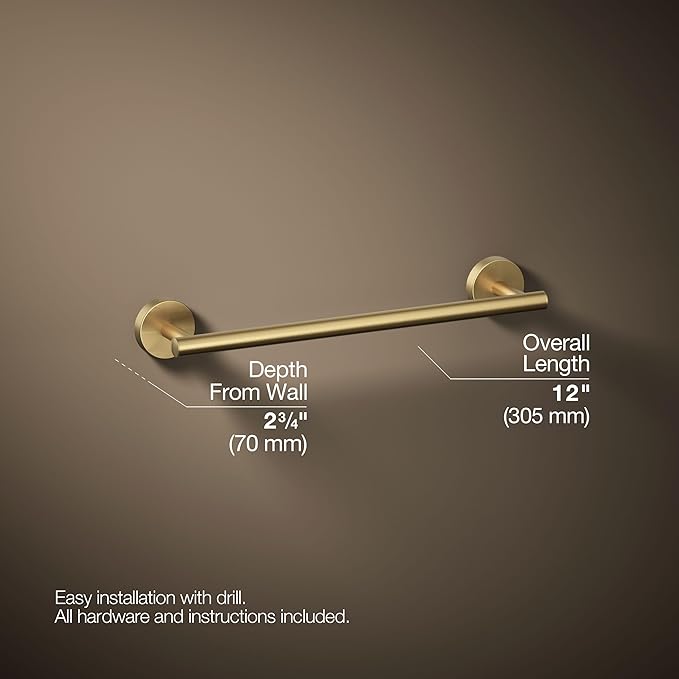 Kohler 27288-2MB Elate® 12" Towel bar, Vibrant Brushed Moderne Brass