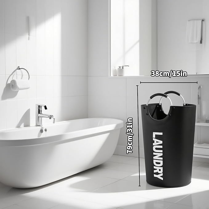 90L Laundry Basket Freestanding Laundry Hamper Collapsible Dirty Clothes Hamper Waterproof Oxford Fabric with Foam Padded Aluminum Handles Reinforced Rivets for Dorm College Home(Black) (2Packs)