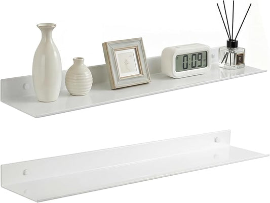 Z metnal White Floating Shelves, Wall Shelf, Metal Square Shelf for Display Collection, Aluminum, Wall Mounted, White, 24 inch, Set of 2