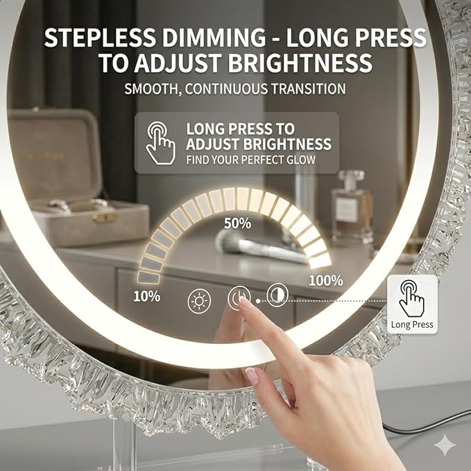 16" Hollywood Round Vanity Mirror with Lights, 3-Color LED Light Modes, Dimmable Makeup Mirror with Smart Tap Panel, 360° Rotating Lighted Mirror for Dressing Table