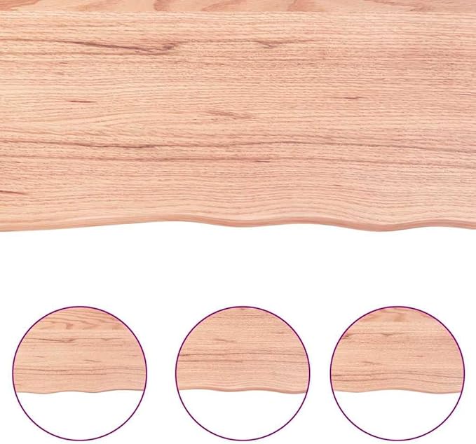Light Brown Solid Oak Wood Bathroom Countertop 47.2"x11.8"x(0.8"-1.6") Treated Vanity Top with Live Edge for Shelf Desk Table Handmade Durable Construction