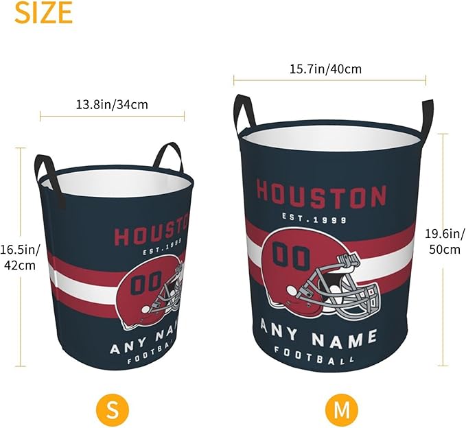Custom Houston Laundry Hamper - Personalized Football Style Laundry Basket - Customized Name and Number - Dirty Clothes Hamper Waterproof Large Capacity Hamper for Bedroom Bathroom Living Room