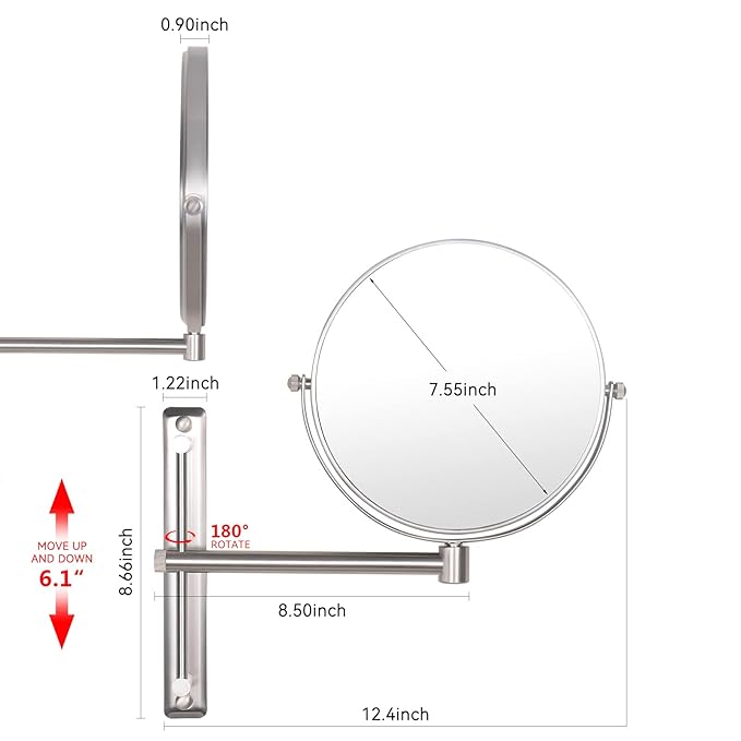 Nicesail 8 Inch Double-Side Wall Mounted Mirror Magnified 10x Makeup and Shaving Mirror Regular View and 10X Magnification, High Adjustable Nickel