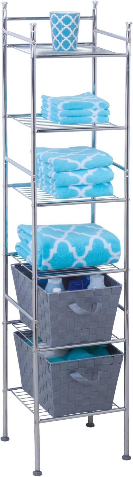 Honey-Can-Do BTH-03484 6 Tier Metal Tower Bathroom Shelf, 12.6â€ L x 11â€ W x 59.8â€ H, Chrome