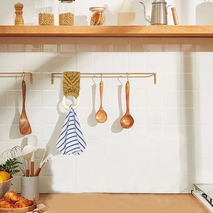 2Pcs Hand Woven Towel Storage Rack, Kitchen Dish Towel Holder, Crochet Towel Holder Rings for Hanging Kitchen Towels