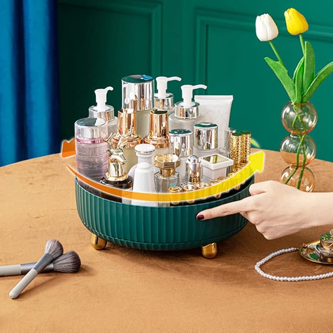 Makeup Perfume Organizer, Round Large Capacity 360 Degree Rotating Makeup Brush Holder Cosmetic Desk Storage Lotions Display Case for Countertop Dresser Bedroom Bathroom Decor