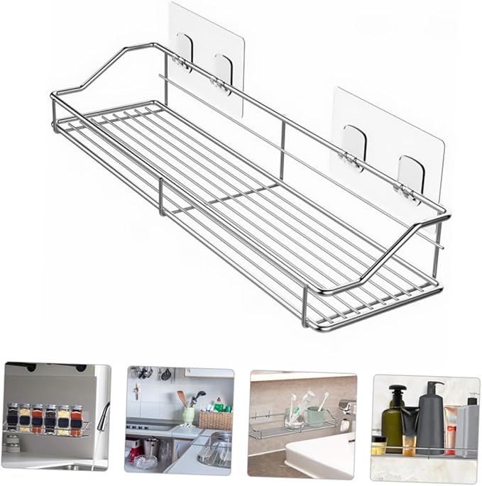 Punch Storage Rack Double Stainless Steel Organizing Shelf for Bathroom Kitchen Easy to Clean Convenient Wall Mounted Storage