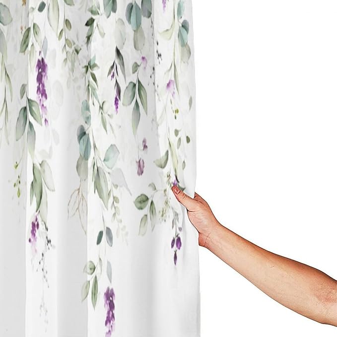 Purple Floral Shower Curtain Watercolor Flowers Modern Minimalist Wildflower Bathroom Decor Fabric Curtains with Hooks 66x72 Inches(168x183cm)