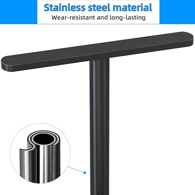 Heavy Duty Hand Towel Holder Stand, Stainless Steel Hand Towel Holder Rack for Bathroom Countertop, Weighted Base T-Shape Free Standing Towel Bar for Bathroom Kitchen Vanity Countertop, Matte Black