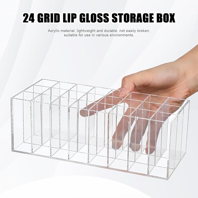 24-Slot Acrylic Lipstick Organizer - Transparent Makeup Storage Case for Lip Gloss Brushes and Cosmetics - Stylish Desktop Display Rack