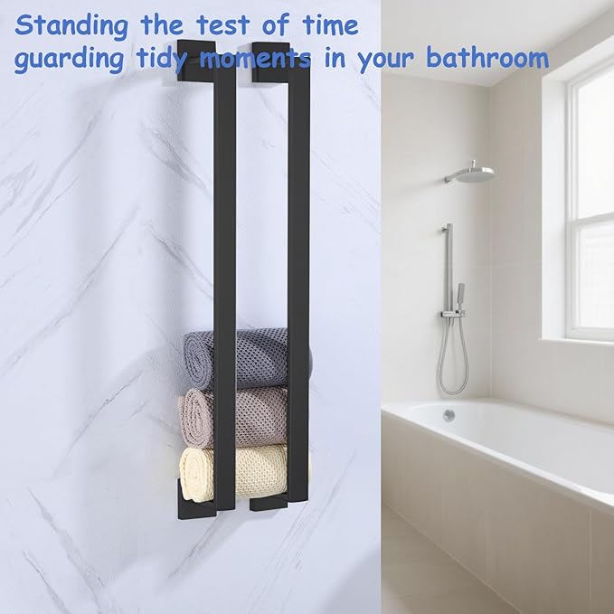 Towel Bar 2 Pack for Bathroom 24 Inch Matte Black Towel Holder 12/16/20/24/28/32/36 Inch Stainless Steel SUS304 Rustproof Towel Rack Modern Square Towel Rod for Bathroom Wall(2, Matte Black, 24 Inch)