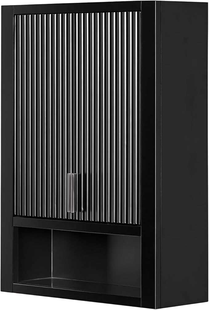 ARIEL Milan Bathroom Wall Cabinet 31" H x 23.1" W x 8" D - Open Shelf - Black