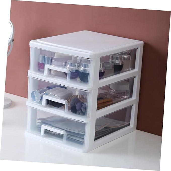 Outanaya Three-layer Drawer Storage Cabinet White Plastic Organizer for Desktop Multifunctional Storage Box for Sundries Bathroom Office Use