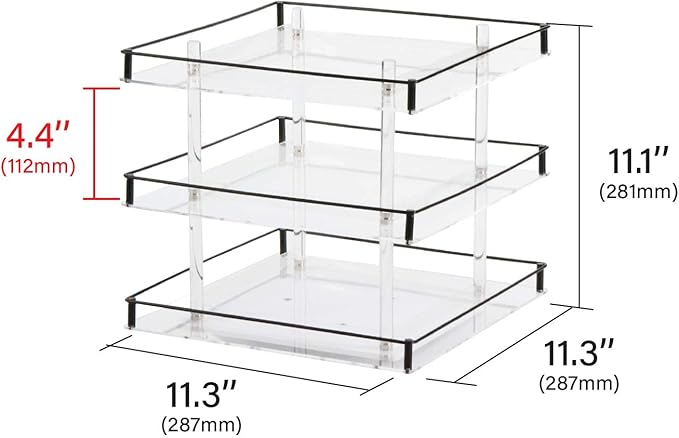 J JACKCUBE DESIGN Nail Polish Organizer, 3 Tier Acrylic 360 Rotating Display Rack Stand Makeup Cosmetics Storage Box Carousel Shelf with Black Iron Guard, Hold Up to 180 – MK302-3