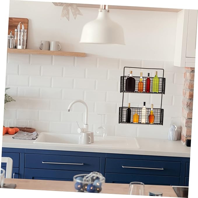 SOLUSTRE Hole- Storage Rack Iron Bathroom Shelf Wall-Mounted Dual Layer Holder Toiletries Storage