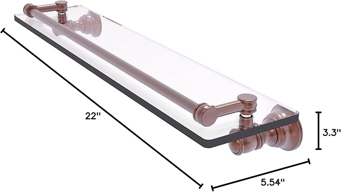 Allied Brass CL-1-22-GAL Carolina Collection 22 Inch Gallery Rail Glass Shelf, Antique Copper