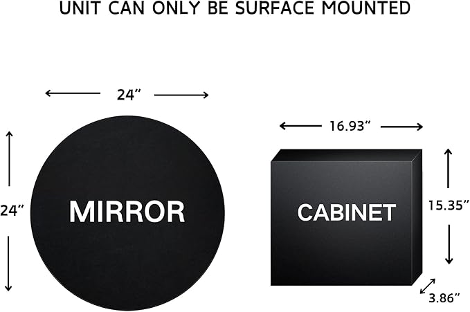 Surface Mount Black Round Circle Bathroom Medicine Cabinet with Mirror Circlular Shaped Stainless Steel Metal Framed Medicine Cabinets Bathroom Cabinet with Mirror 24'' Diameter