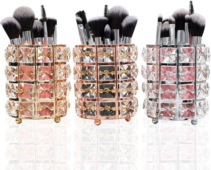 AKOAK 1 Pack Crystal Makeup Brush Holder Office Supplies Storage Rack Eyebrow Pencil/Lipstick/Pencil Makeup Container, Dressing Table, Bedroom, Office (Black)