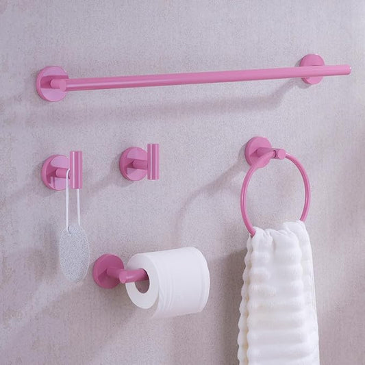 Pink Bathroom Accessories Set,5 Pieces Bathroom Hardware Set,24 inch Towel Bar,Towel Ring for Bathroom,Robe Towel Hooks,Toilet Paper Holder Wall Mounted(Drilling),SE96006S-5PK