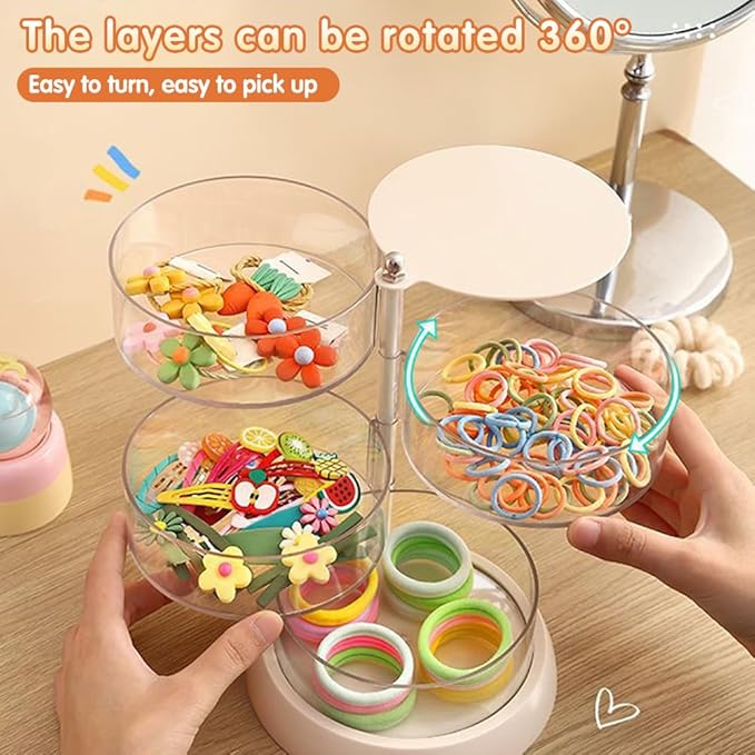 3/4/5-Layer Rotating Hair Accessories Organizer for Girls & Women - Clear Acrylic Jewelry Holder for Hair Bows, Clips, Ties, Headbands - Small Kids Hair Product Storage Box (5.6*7.3*4.6in)