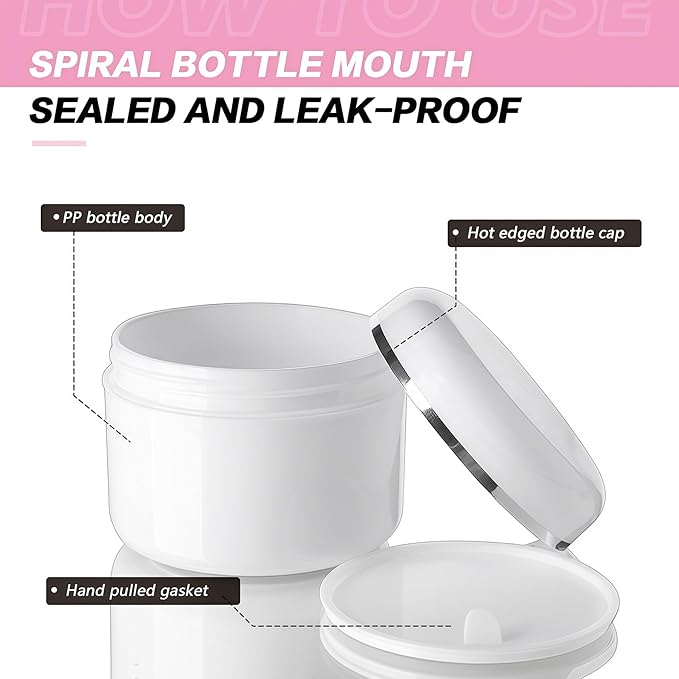 Empty White Silver Edge Portable Refillable Plastic Cosmetic Makeup Face Cream Jar Sample Container Bottle Pot (100ml(3.4oz)-6PCS)