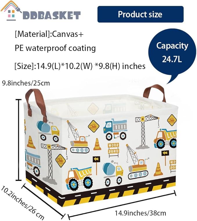 Kids Baskets Car Basket Boys Storage Bins Rectangular Book Basket Storage Bin Organizer Book Shelf Box Room Decor(Engineering vehicle)