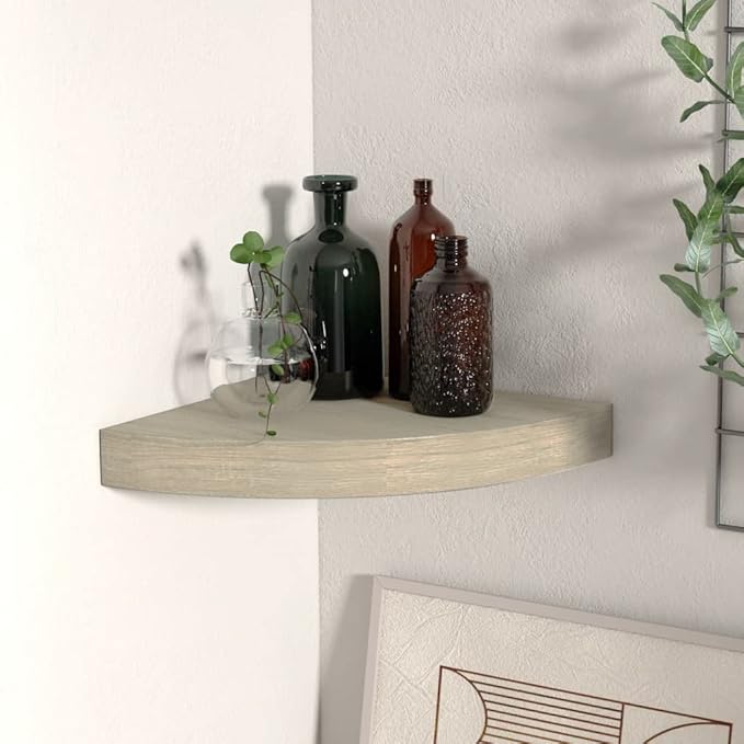 Floating Corner Shelf for Wall Mount Oak Finish 9.8x9.8 Inches MDF Honeycomb Display Storage Organizer for Bathroom Kitchen Living Room Decor