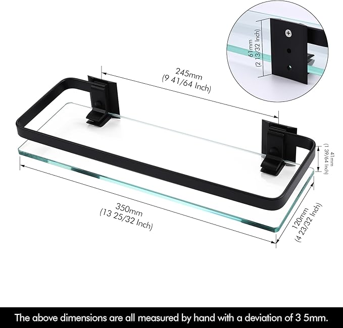 KES Bathroom Wall Shelf Aluminum Extra Thick Tempered Glass Rectangular 1 Tier Basket Wall Mounted Black, A4126A-BK