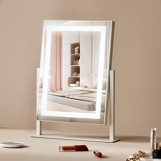 VEVOR Lighted Makeup Mirror, Three Color Lighting Modes Hollywood Vanity Mirror, Makeup LED Mirror with Lights, and 5X Magnification Mirror, Smart Touch Control, 360°Rotation (16.1x11.8 in, White)