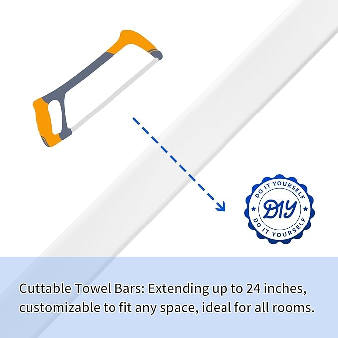 2 Pack 24 Inch Towel Bar for Bathroom Wall Mount, Spring Loaded Replacement Towel Rods for Bathroom Shower Towel Racks and Holder